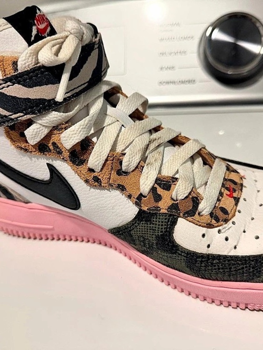 Nike Air Force 1 High-Top Sneakers Multi-Animal Print/White/Pink US W8.5